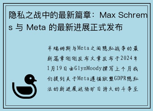隐私之战中的最新篇章：Max Schrems 与 Meta 的最新进展正式发布